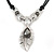 Vintage Inspired Leaf Pendant with Black Waxed Cords In Silver Tone - 44cm L/ 5cm Ext - view 3