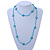 Long Light Blue Glass Bead, Ceramic Star Necklace - 108cm L - view 2