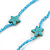 Long Light Blue Glass Bead, Ceramic Star Necklace - 108cm L - view 3