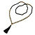 Long Black Glass/ Beige Ceramic Bead with Silk Black Tassel Necklace - 96cm L/ 9cm Tassel - view 6