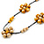 Long Yellow Neutral Wooden Flower Black Cotton Cord Necklace - 114cm L - view 3