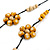 Long Yellow Neutral Wooden Flower Black Cotton Cord Necklace - 114cm L - view 4