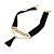 Black Velour Cord Gold Tone Chain with Tassel Choker Necklace - 33cm L/ 4cm Ext - view 9