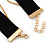 Black Velour Cord Gold Tone Chain with Tassel Choker Necklace - 33cm L/ 4cm Ext - view 4