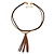 Tribal Brown/ Black Leather Style Necklace with Suede Tassel - 42cm L/ 7cm Ext/ 10cm Tassel - view 1
