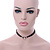 Black Faux Double Suede Cord Choker Necklace with Silver Tone Ring Pendant - 32cm L/ 6cm Ext - view 2