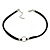 Black Faux Double Suede Cord Choker Necklace with Silver Tone Ring Pendant - 32cm L/ 6cm Ext