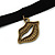 Black Velour Choker Necklace with Bronze Tone Lips Pendant - 34cm L/ 4cm Ext - view 2