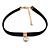 Black Faux Suede Choker Necklace with Lustrous Freshwater Pearl Bead 15mm Pendant - 30cm L/ 7cm Ext - view 1