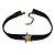 Black Velour Choker Necklace with Antiqure Gold Tone Star Pendant - 30cm L/ 6cm Ext