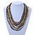 Antique White/ Metallic Grey/ Bronze Gold Glass Bead Multistrand, Layered Necklace With Wooden Square Closure - 56cm L - view 2