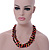 3 Strand Brick Red/ Brown Shell Nugget and Black Crystal Bead Necklace with Silver Tone Spring Ring Closure - 66cm L - view 3