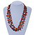 3 Strand Brick Red/ Mustard Brown Shell Nugget and Crystal Bead Necklace with Silver Tone Spring Ring Closure - 66cm L - view 3