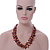 3 Strand Brick Red/ Mustard Brown Shell Nugget and Crystal Bead Necklace with Silver Tone Spring Ring Closure - 66cm L - view 2