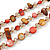 3 Strand Brick Red/ Mustard Brown Shell Nugget and Nude Crystal Bead Necklace with Silver Tone Spring Ring Closure - 66cm L - view 4
