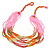 Baby Pink/ Orange/ Red/ Bronze Glass Bead Mulstistrand Necklace - 64cm L - view 1