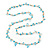 Light Blue Ceramic Bead, Pale Blue Glass Nugget Orange Cotton Cord Long Necklace - 96cm L
