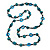Long Teal Wood, Light Blue Bone Bead Black Cord Necklace - 116cm L