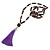 Long Plum Glass Bead Necklace with Purple Silk Tassel - 82cm L/ 12cm Tassel - view 6