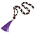 Long Plum Glass Bead Necklace with Purple Silk Tassel - 82cm L/ 12cm Tassel - view 7