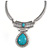 Ethnic Hammered Teardrop Pendant Necklace In Silver Tone Metal - 40cm L/ 6cm Ext - view 2