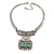 Ethnic Hammered Square Pendant Necklace In Silver Tone Metal - 40cm L/ 6cm Ext