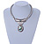 Ethnic Hammered Oval Pendant Necklace In Silver Tone Metal - 40cm L/ 6cm Ext - view 2