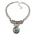 Ethnic Hammered Oval Pendant Necklace In Silver Tone Metal - 40cm L/ 6cm Ext