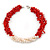 Statement 3 Strand Twisted Red Coral and Cream Freshwater Pearl Necklace with Silver Tone Spring Ring Clasp - 44cm L - view 6