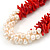 Statement 3 Strand Twisted Red Coral and Cream Freshwater Pearl Necklace with Silver Tone Spring Ring Clasp - 44cm L - view 3
