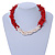 Statement 3 Strand Twisted Red Coral and Cream Freshwater Pearl Necklace with Silver Tone Spring Ring Clasp - 44cm L - view 2