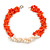 Statement 3 Strand Twisted Orange Coral and Cream Freshwater Pearl Necklace with Silver Tone Spring Ring Clasp - 44cm L - view 6