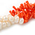 Statement 3 Strand Twisted Orange Coral and Cream Freshwater Pearl Necklace with Silver Tone Spring Ring Clasp - 44cm L - view 4