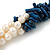 Statement 3 Strand Twisted Inky Blue Coral and Cream Freshwater Pearl Necklace with Silver Tone Spring Ring Clasp - 44cm L - view 4