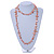 Long Pastel Salmon/ Coral/ Transparent Shell Nugget and Glass Crystal Bead Necklace - 110cm L - view 2