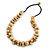 Chunky Natural Wood Bead Necklace with Black Cotton Cord - 76cm L