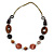 Brown Wood and Shell Bead with Olive Cotton Cord Necklace - 74cm Long - view 5