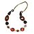 Brown Wood and Shell Bead with Olive Cotton Cord Necklace - 74cm Long