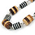 Wood and Resin Bead 'Candy' Necklace with Metallic Silver Cord (Black/ White/ Brown) - 80cm L - view 3