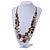 Long Multistrand Brown Shell Necklace with Olive Cotton Cords - 80cm L - view 2