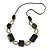 Dark Green Wood Bead with Bronze Oval Link Black Faux Leather Cord Necklace - 90cm L