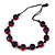 Deep Pink/ Purple Button Shape Wood Bead Black Cotton Cord Necklace - 72cm L - view 3