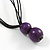 Deep Pink/ Purple Button Shape Wood Bead Black Cotton Cord Necklace - 72cm L - view 7