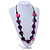 Deep Pink/ Purple Button Shape Wood Bead Black Cotton Cord Necklace - 72cm L - view 2