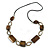 Bronze Brown Wood Bead with Oval Brass Link Black Faux Leather Cord Long Necklace - 90cm L - view 3
