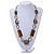 Bronze Brown Wood Bead with Oval Brass Link Black Faux Leather Cord Long Necklace - 90cm L - view 2