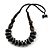 Black Brown Wood Bead Black Cotton Cord Necklace - 64cm L