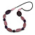 Long Purple Wood Bead with Black Faux Leather Cord Necklace - 88cm L