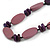 Long Purple Wood Bead with Black Faux Leather Cord Necklace - 88cm L - view 3
