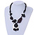 Black/ White Ceramic, Resin Bead Cluster Cotton Cord with Silver Chain Chunky Necklace - 48cm L - view 2